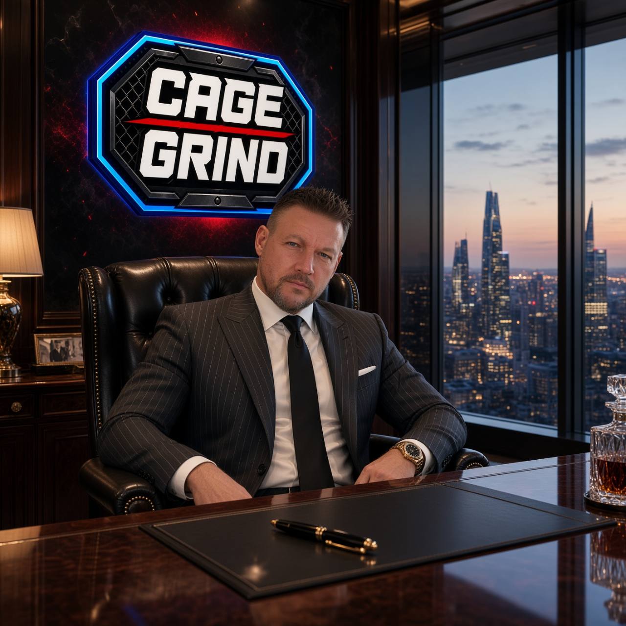 Cage Grind CEO seated in his office
